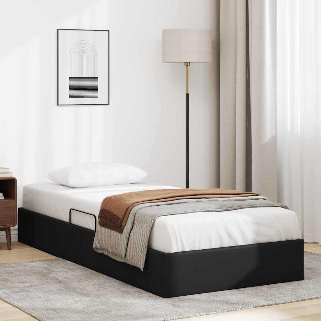 Opslag bed met opslag Zwart 100 x 190 cm Kunstleer – afbeelding 1