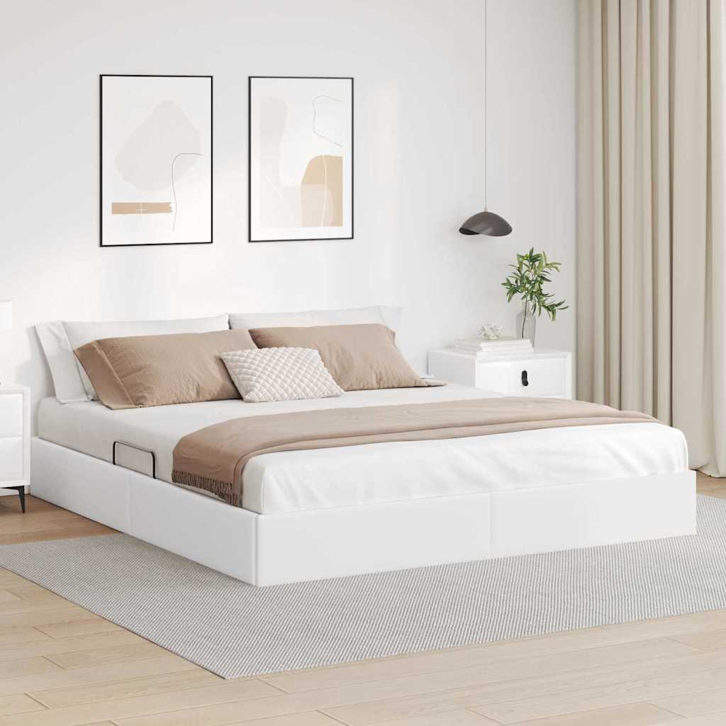 Opslag bed met opslag Puur Wit 183 x 213 cm Kunstleer – afbeelding 1