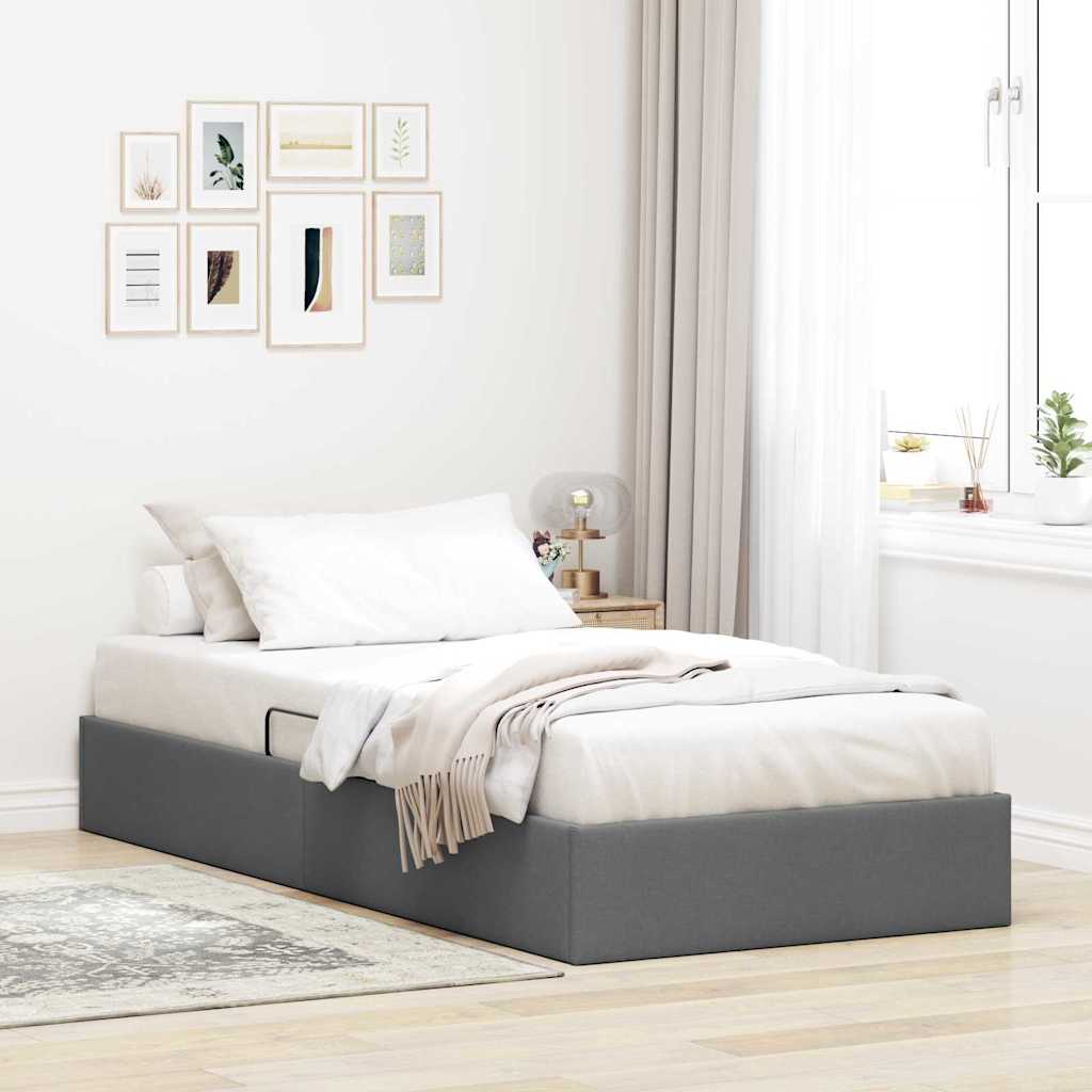 Opslag bed met hoofdeinde Donkergrijs 90 x 190 cm Stof – afbeelding 1