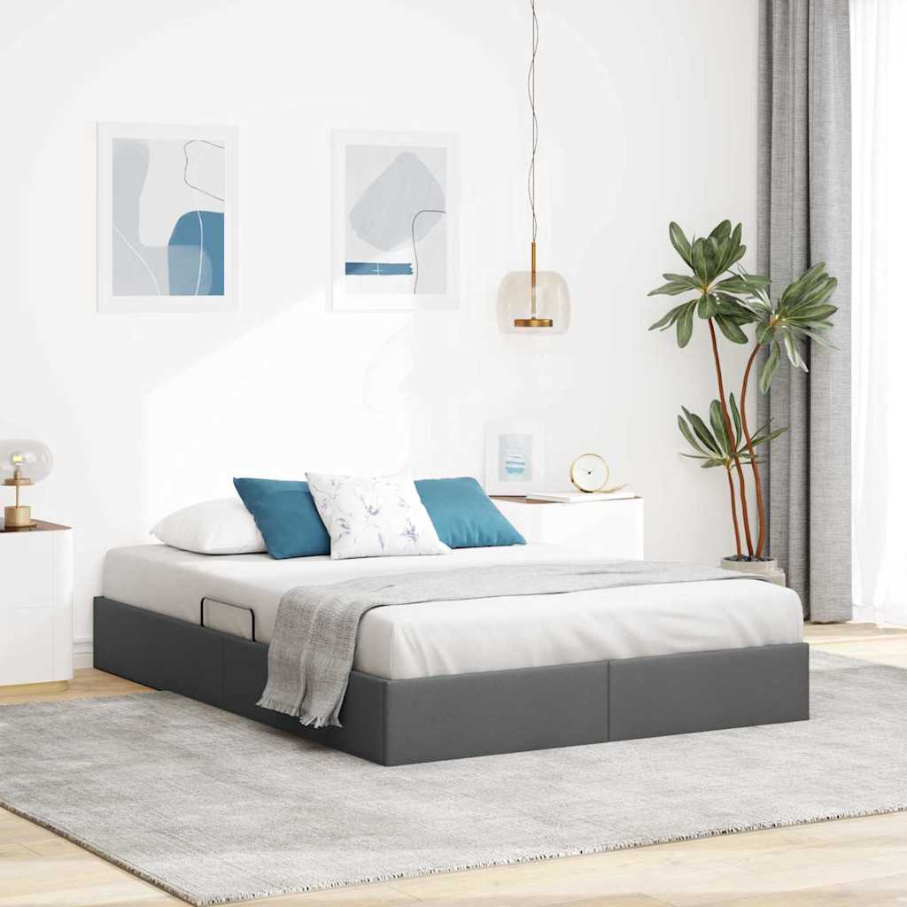 Opslag bed met opslag Donkergrijs 153 x 203 cm Stof – afbeelding 1