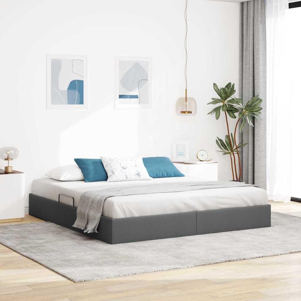 Opslag bed met matras met opslag Donkergrijs 193 x 203 cm Stof – afbeelding 1