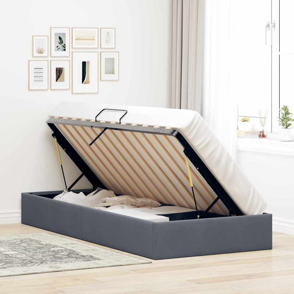 Opslag bed met matras Donkergrijs 100 x 190 cm Fluweel – afbeelding 4