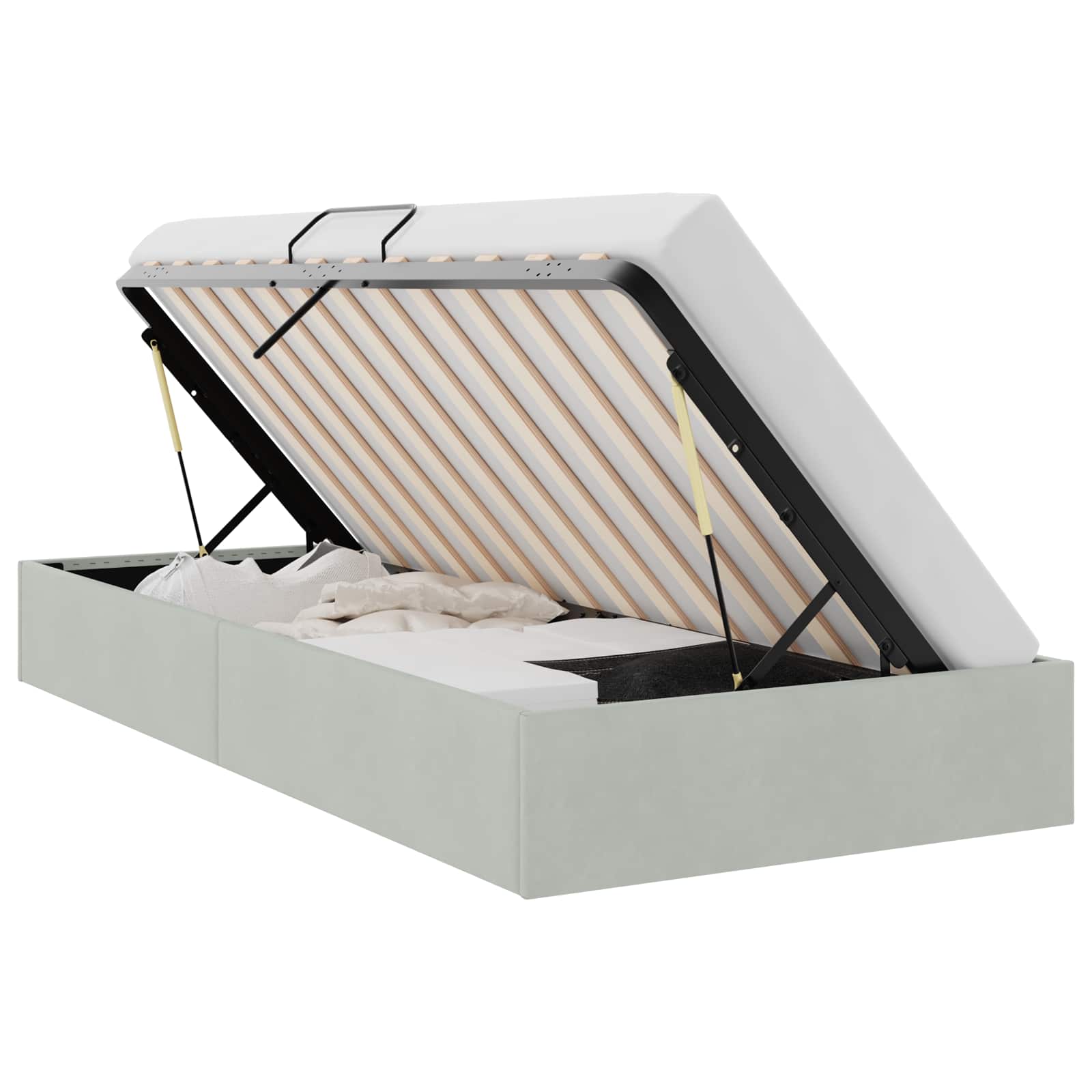 Opslag bed met matras Lichtgrijs 100 x 203 cm Fluweel – afbeelding 2