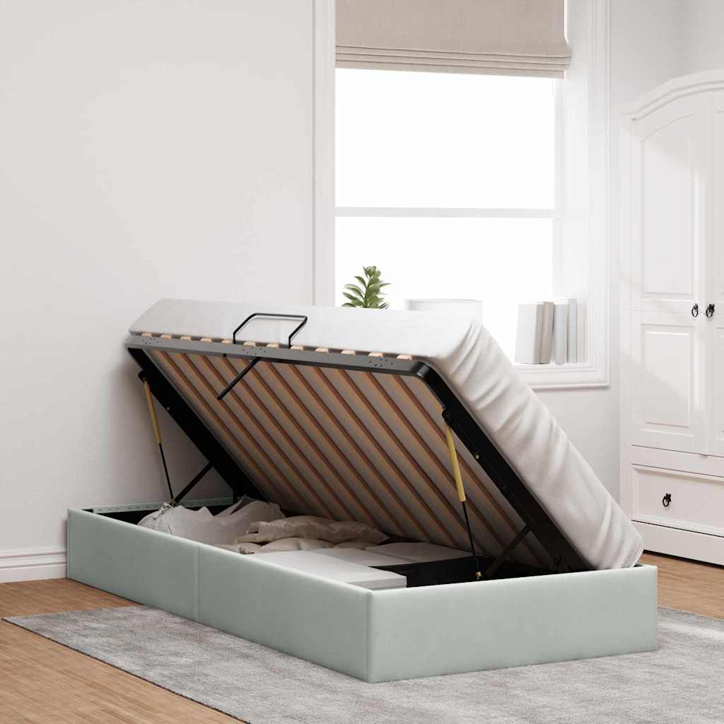 Opslag bed met matras Lichtgrijs 100 x 203 cm Fluweel – afbeelding 4