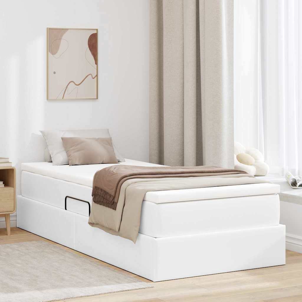 Opslag bed met matras met matras Wit 100 x 200 cm Nep Leer – afbeelding 1
