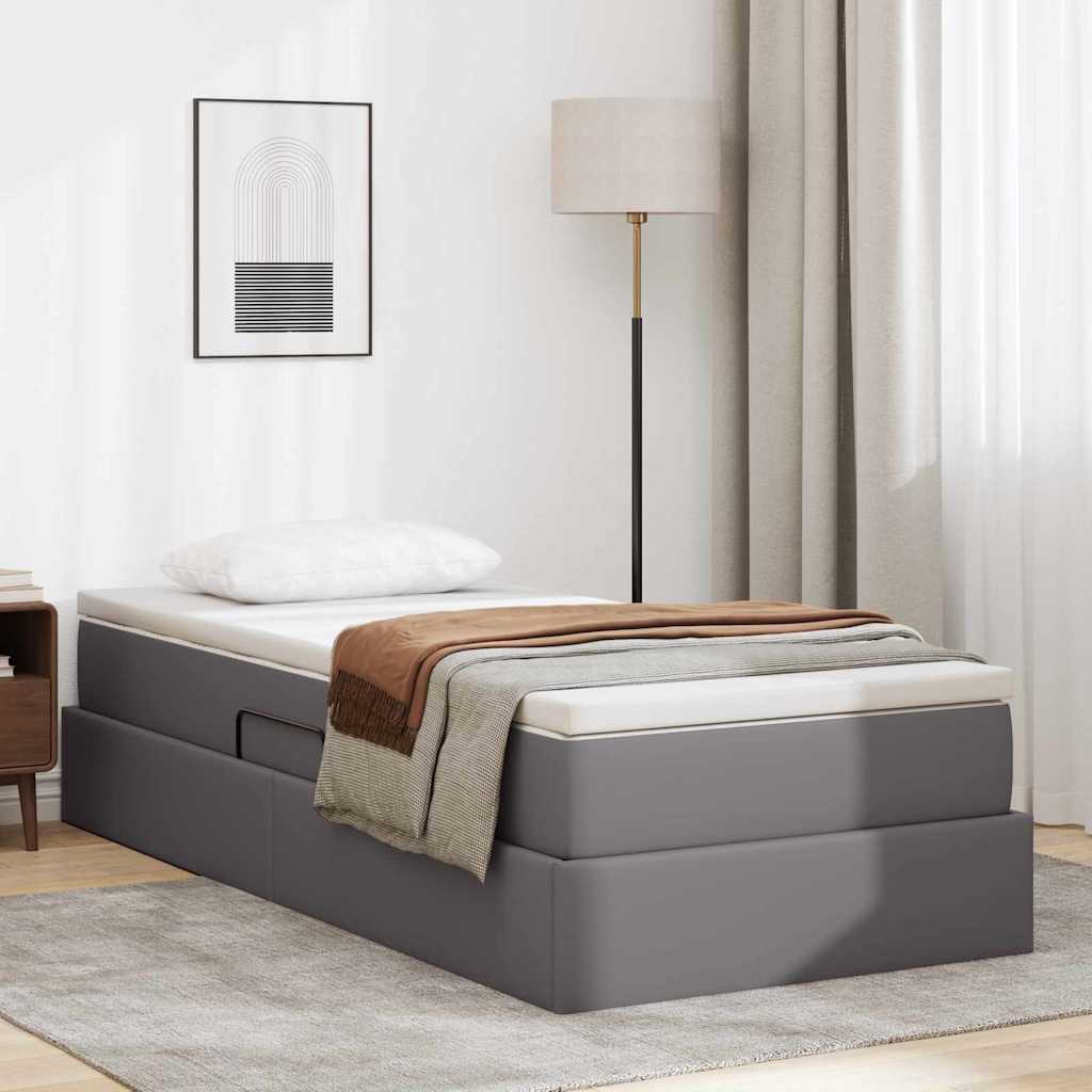 Opslag bed met matras met matras Grijs 100 x 200 cm Nep Leer – afbeelding 1
