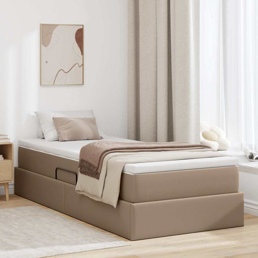 Opslag bed met matras Cappuccino 100 x 200 cm Nep Leer – afbeelding 1