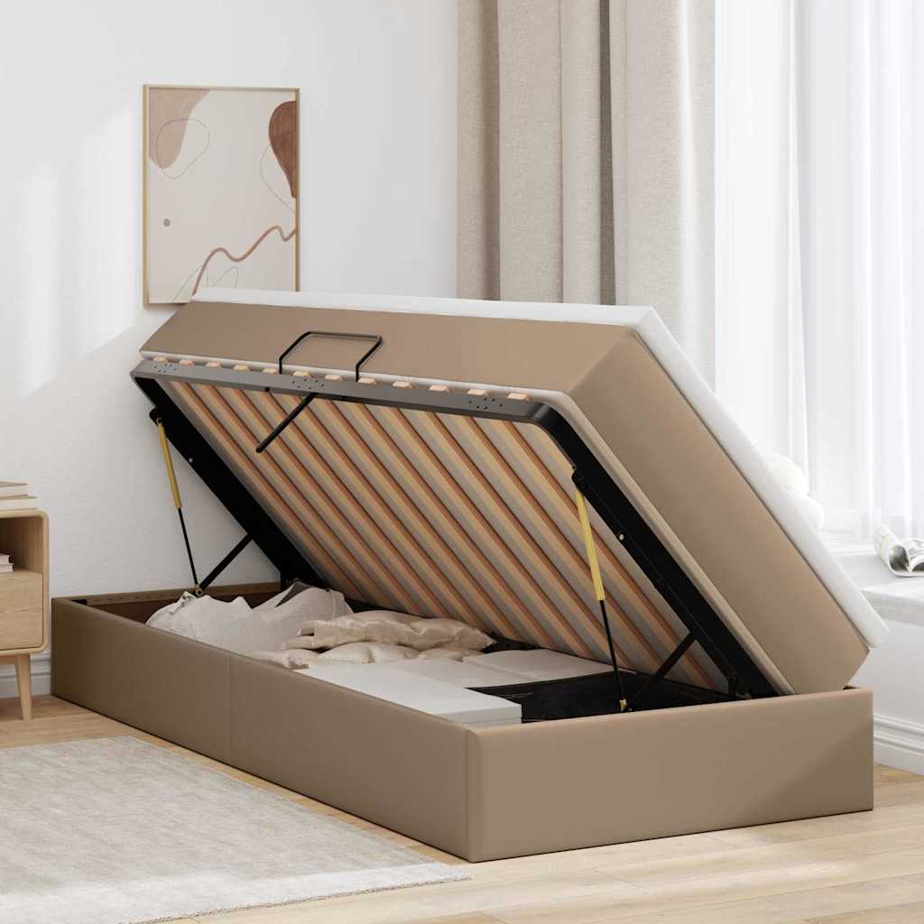 Opslag bed met matras Cappuccino 100 x 200 cm Nep Leer – afbeelding 4