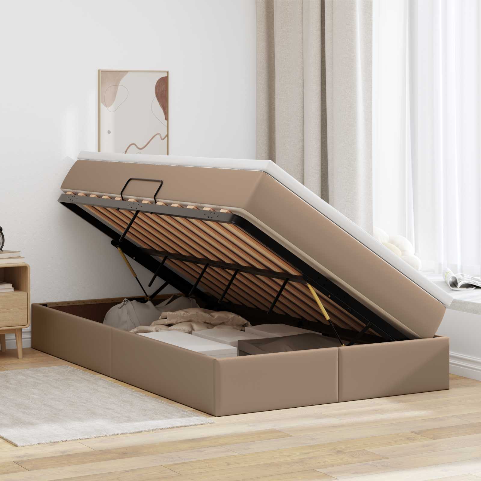 Opslag bed met matras Cappuccino 120 x 190 cm Nep Leer – afbeelding 4