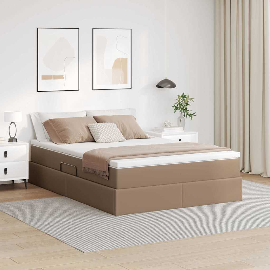 Opslag bed met matras Cappuccino 140 x 190 cm Nep Leer – afbeelding 1