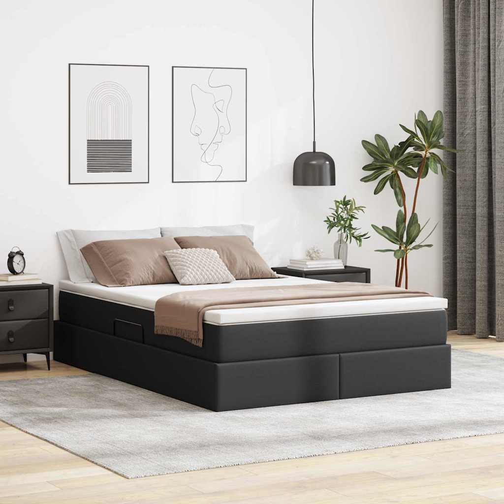 Opslag bed met matras met matras Zwart 140 x 200 cm Nep Leer – afbeelding 1