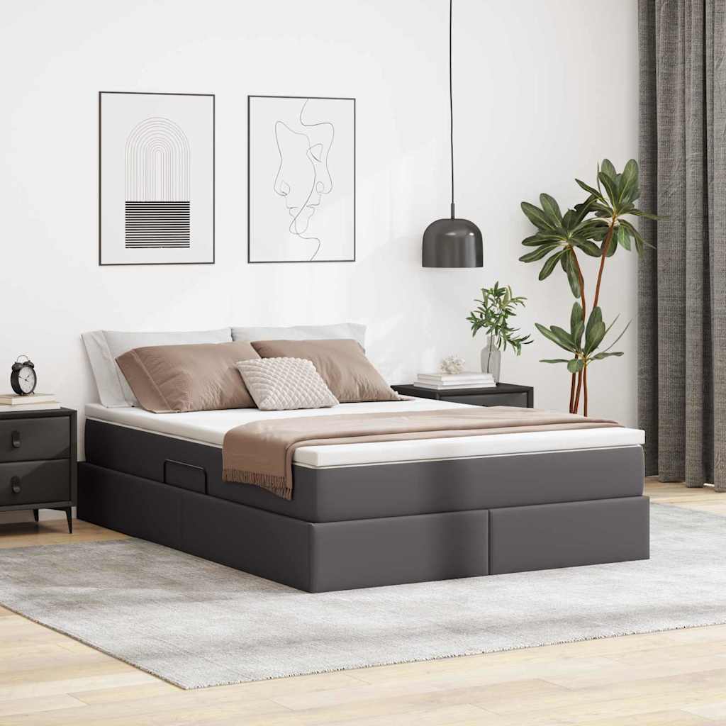 Opslag bed met matras met matras Grijs 140 x 200 cm Nep Leer – afbeelding 1