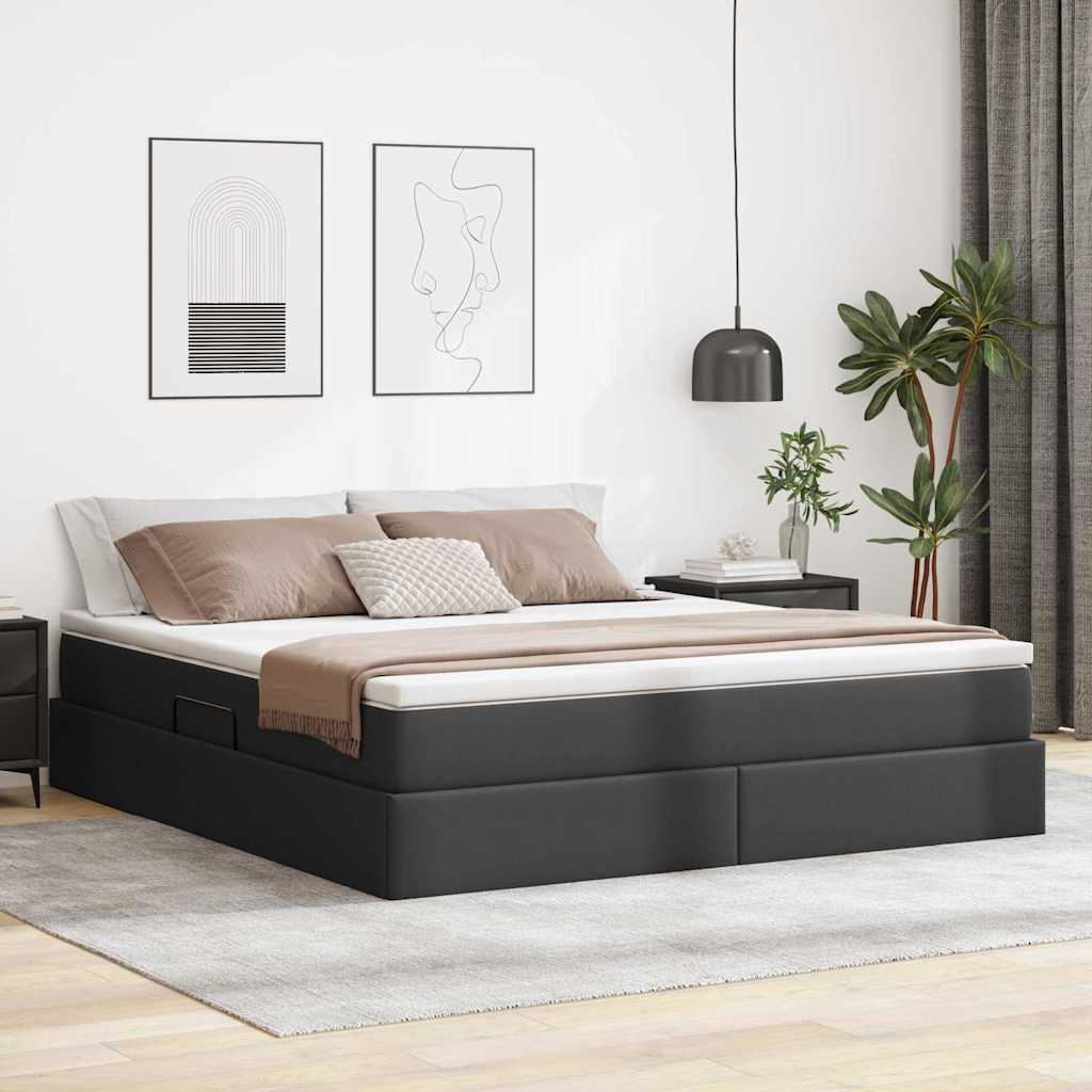 Opslag bed met matras met matras Zwart 160 x 200 cm Nep Leer – afbeelding 1