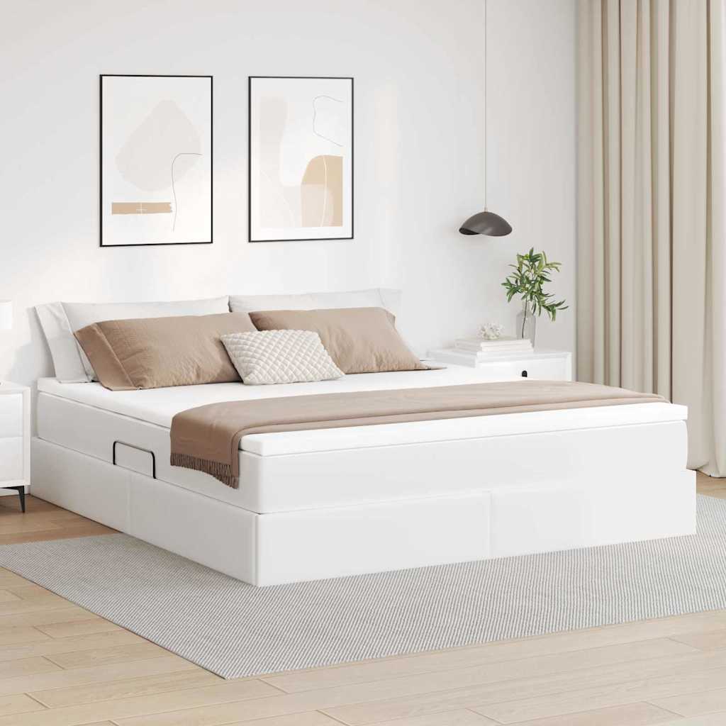 Opslag bed met matras met matras Wit 160 x 200 cm Nep Leer – afbeelding 1