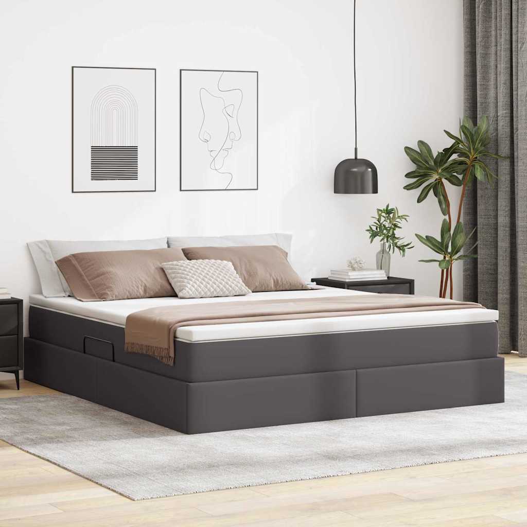Opslag bed met matras met matras Grijs 180 x 200 cm Nep Leer