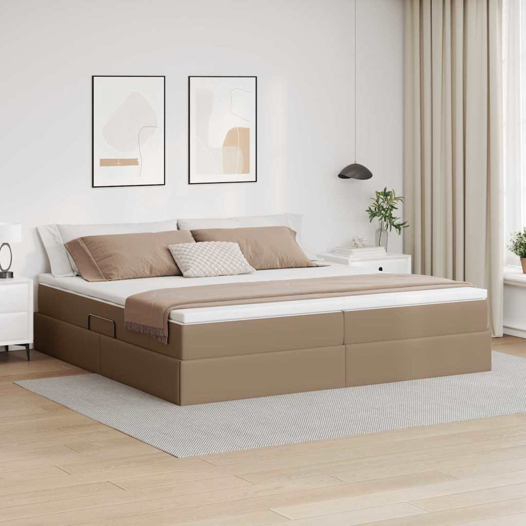 Opslag bed met matras Cappuccino 200 x 200 cm Nep Leer – afbeelding 1