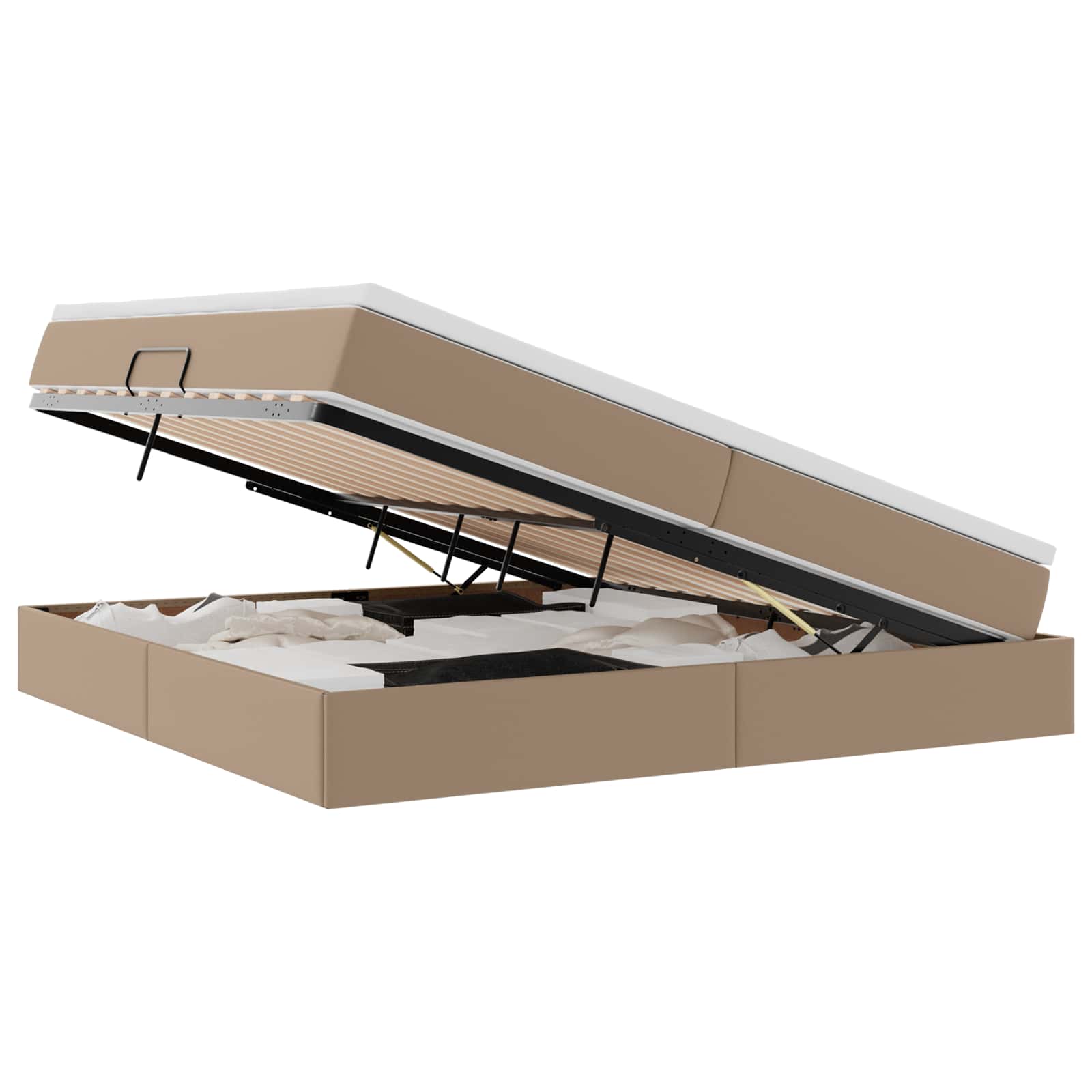 Opslag bed met matras Cappuccino 200 x 200 cm Nep Leer – afbeelding 2