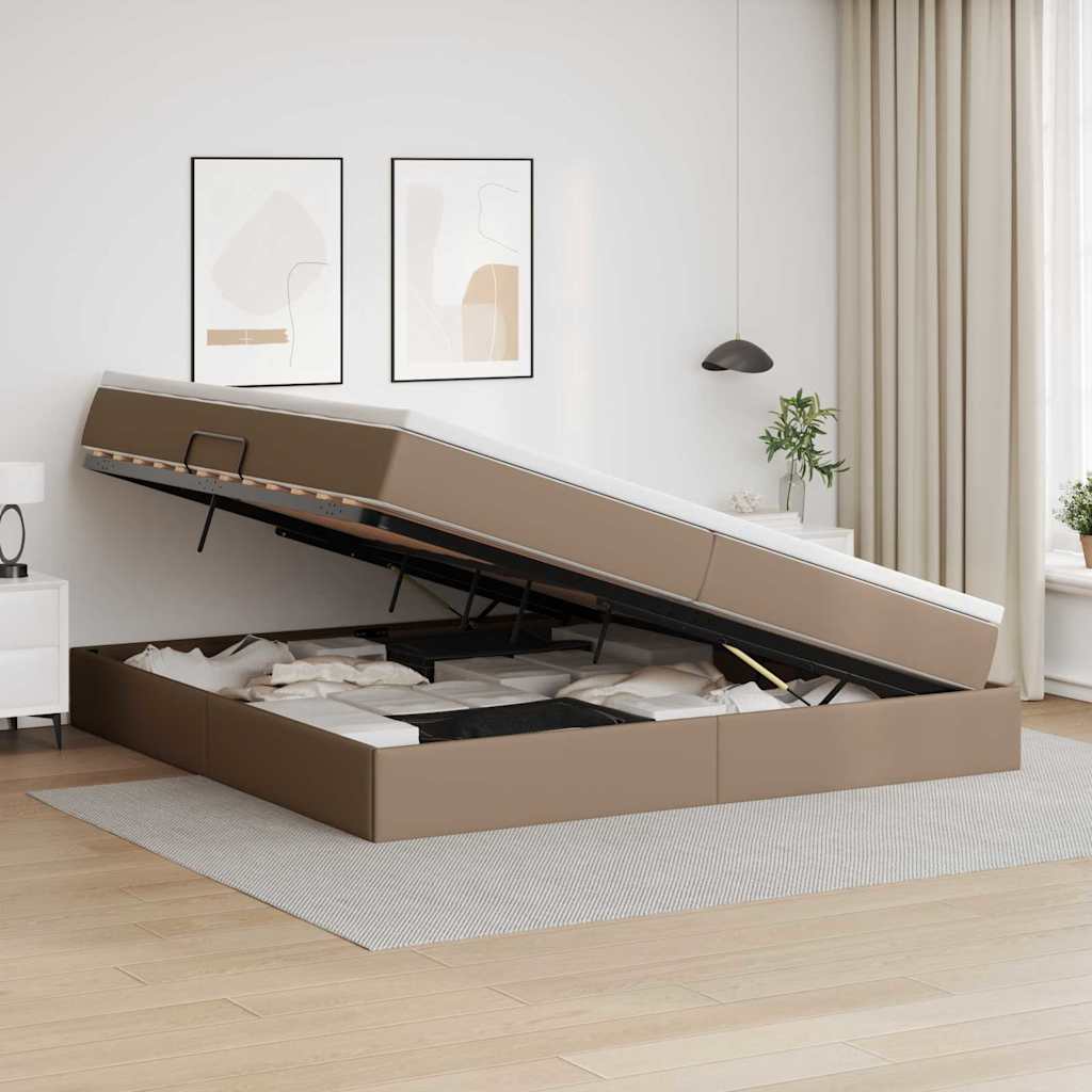 Opslag bed met matras Cappuccino 200 x 200 cm Nep Leer – afbeelding 4