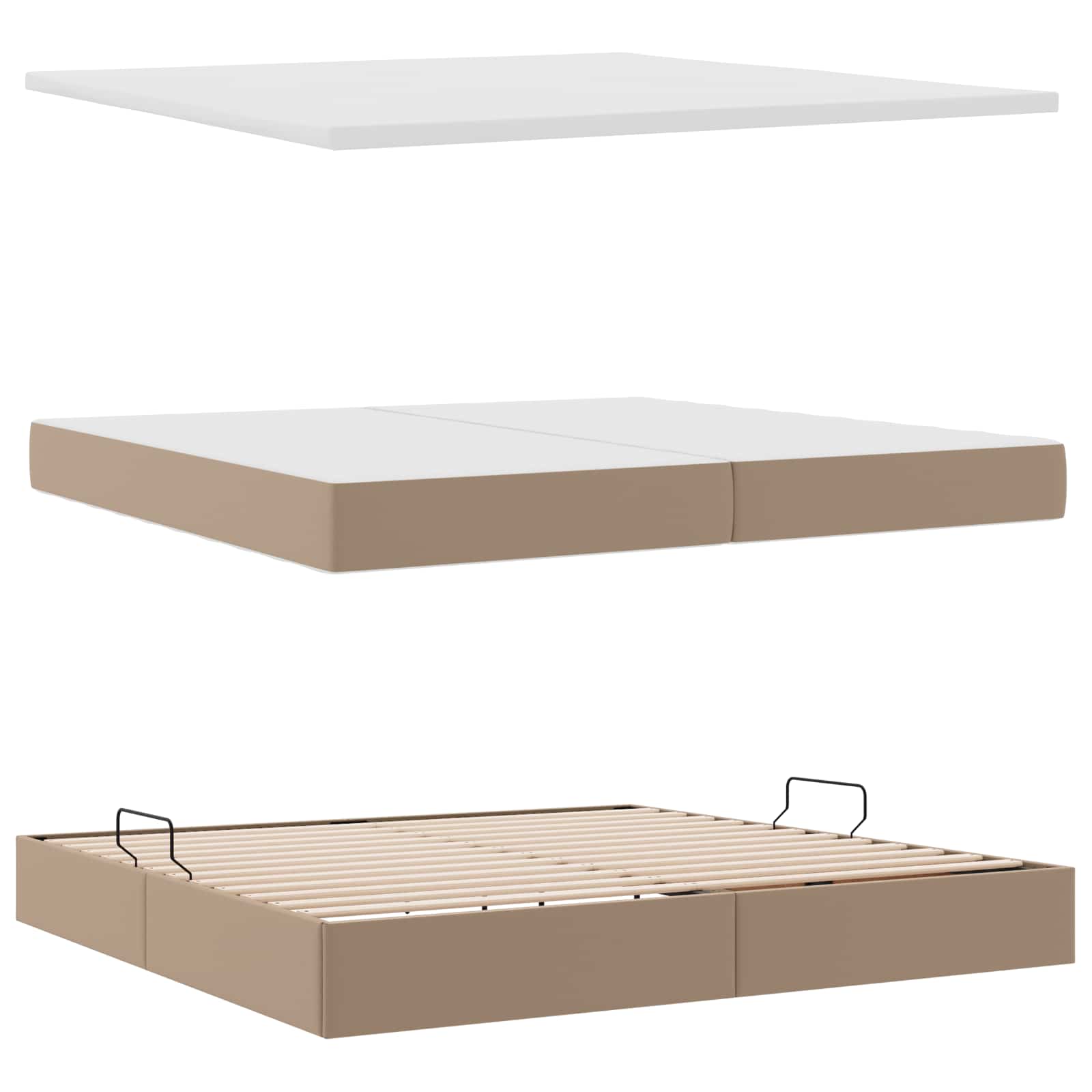Opslag bed met matras Cappuccino 200 x 200 cm Nep Leer – afbeelding 7