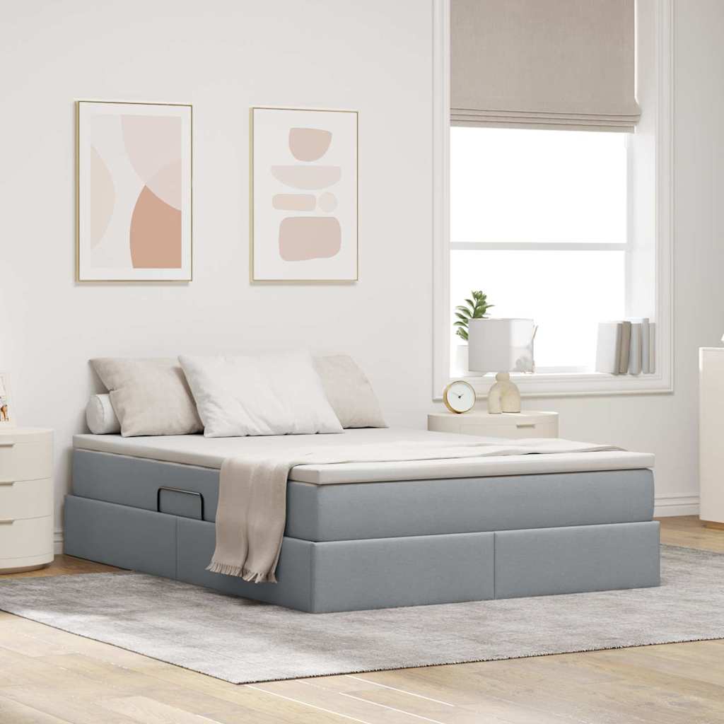 Opslag bed met matras Lichtgrijs 140 x 190 cm Polyester – afbeelding 1