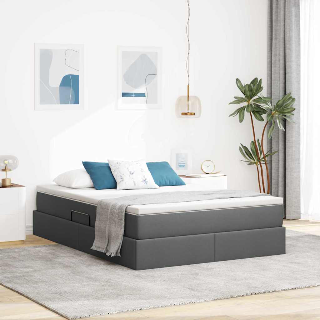 Opslag bed met matras Donkergrijs 140 x 190 cm Polyester – afbeelding 1