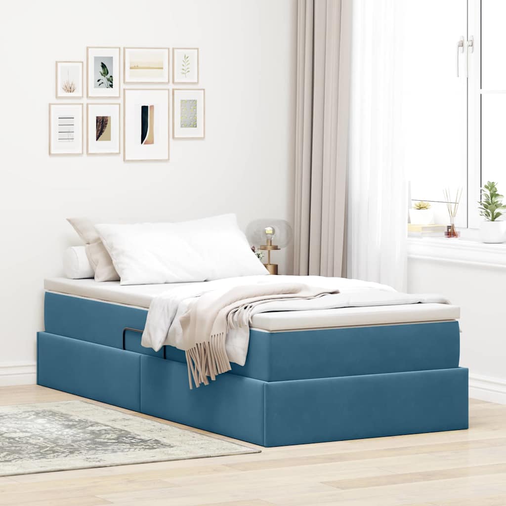 Opbergbed met matras met matras Donkerblauw 90 x 200 cm Fluweel – afbeelding 1