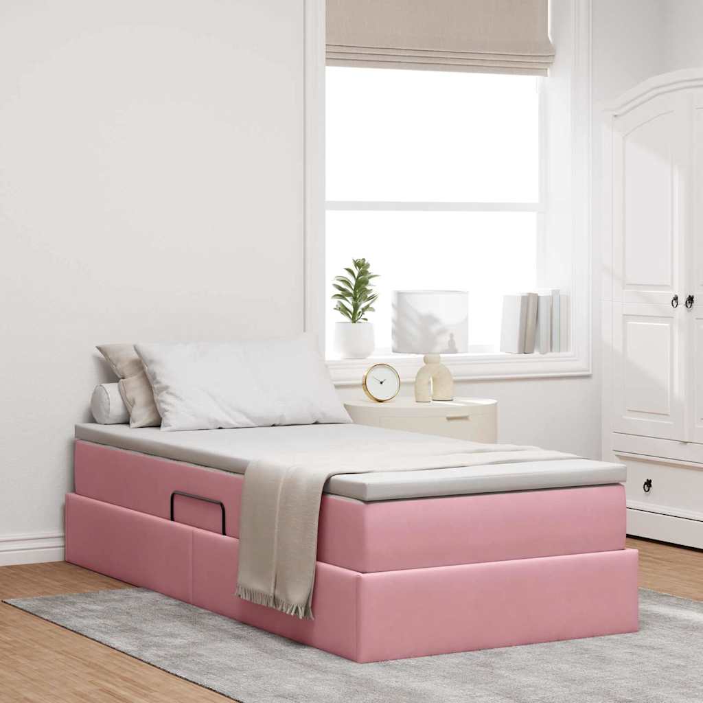 Opbergbed met matras met matras Roze 90 x 200 cm Fluweel – afbeelding 1