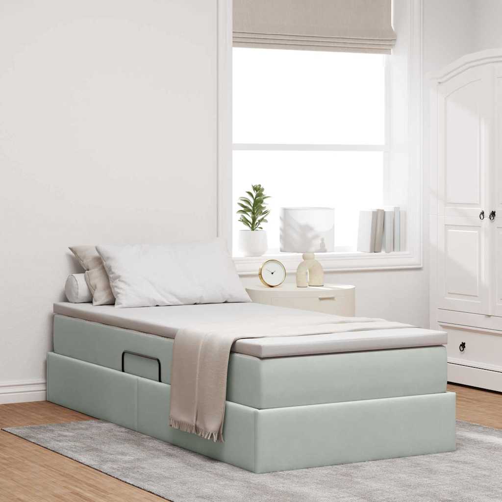Opbergbed met matras met matras Lichtgrijs 100 x 200 cm Fluweel – afbeelding 1