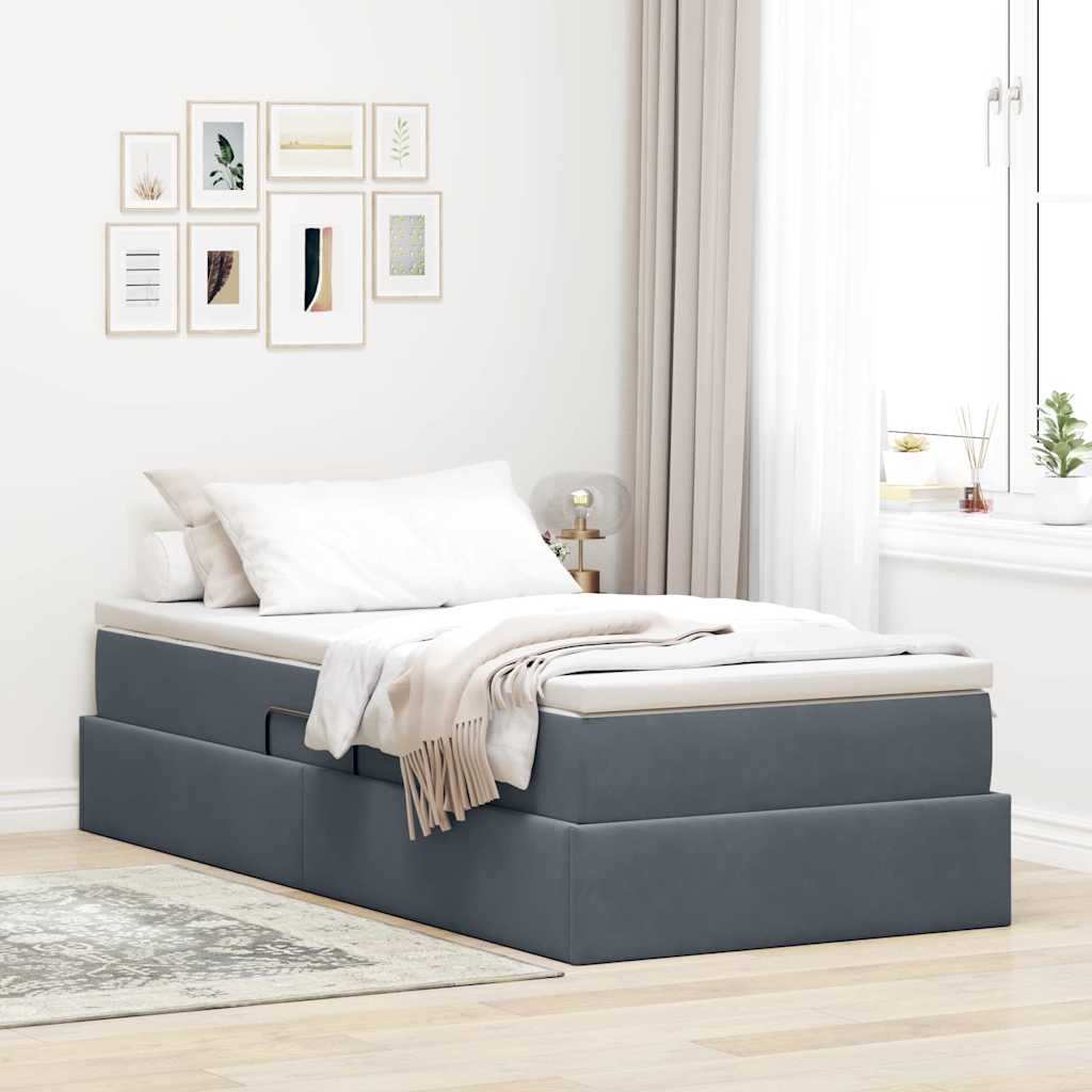 Opbergbed met matras Donkergrijs 100 x 200 cm Fluweel – afbeelding 1