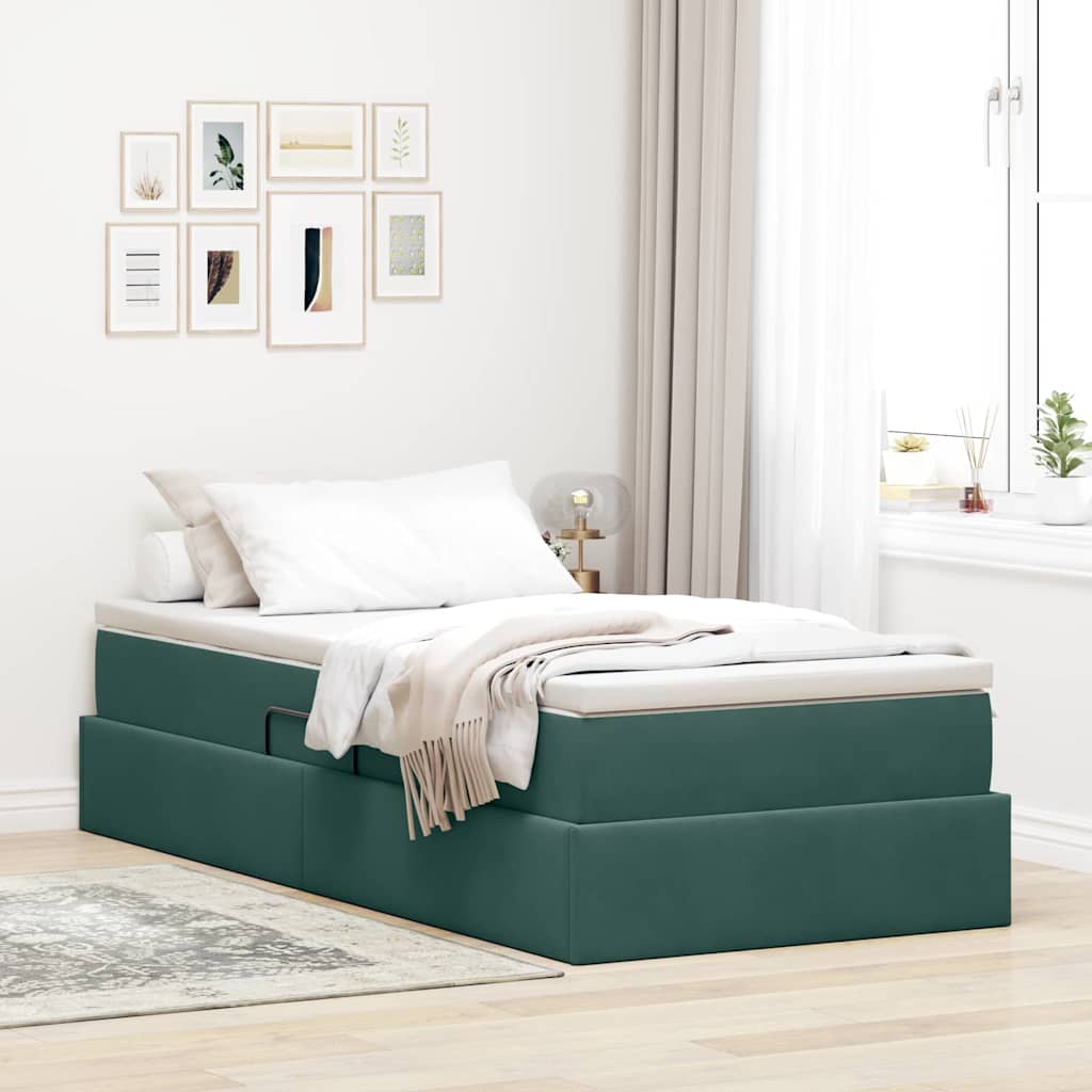 Opbergbed met matras Donkergroen 100 x 200 cm Fluweel – afbeelding 1