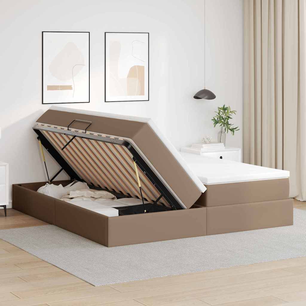 Opbergbed met matras Cappuccino 200 x 200 cm Nep Leer – afbeelding 4