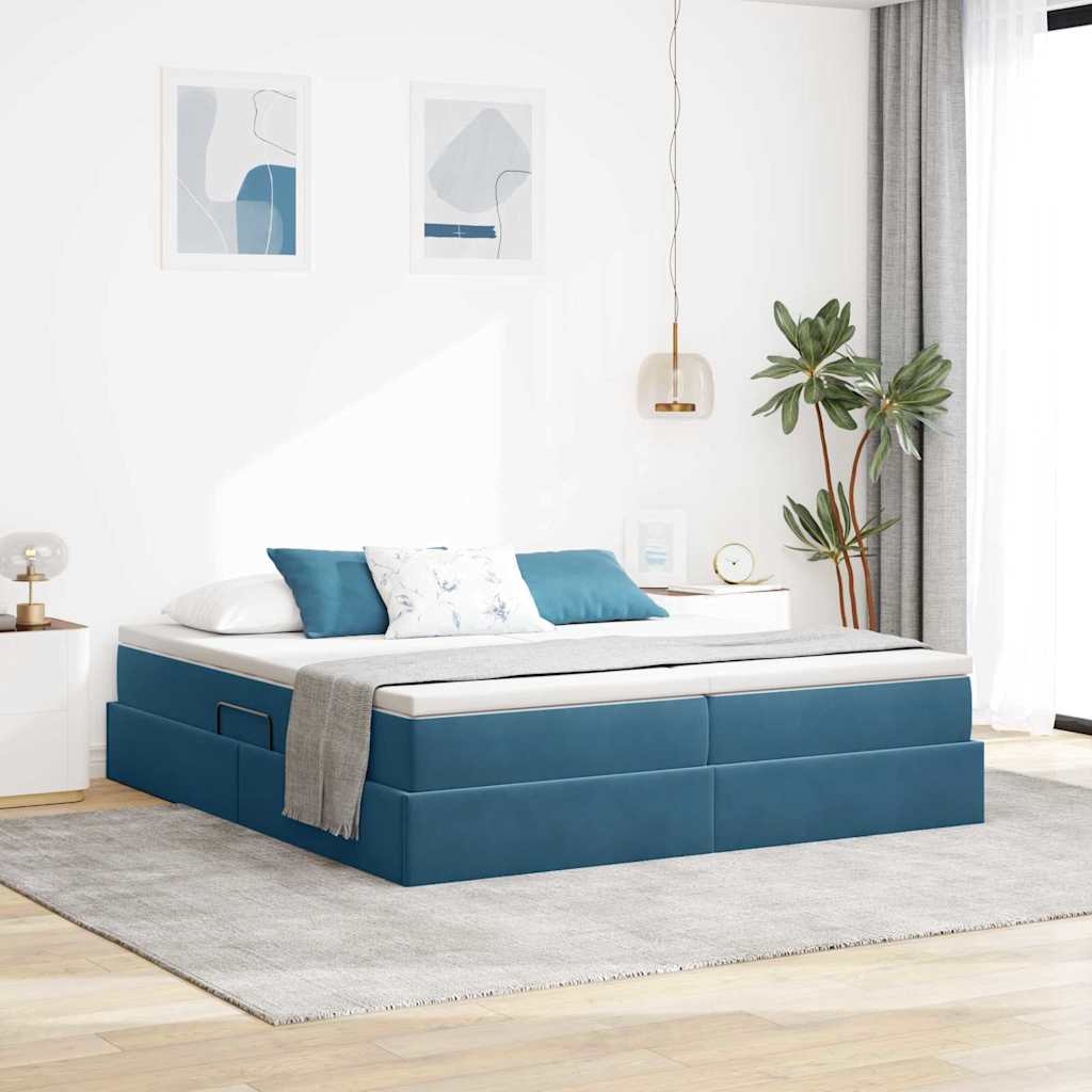 Opbergbed met matras Donkerblauw 180 x 200 cm Fluweel – afbeelding 1