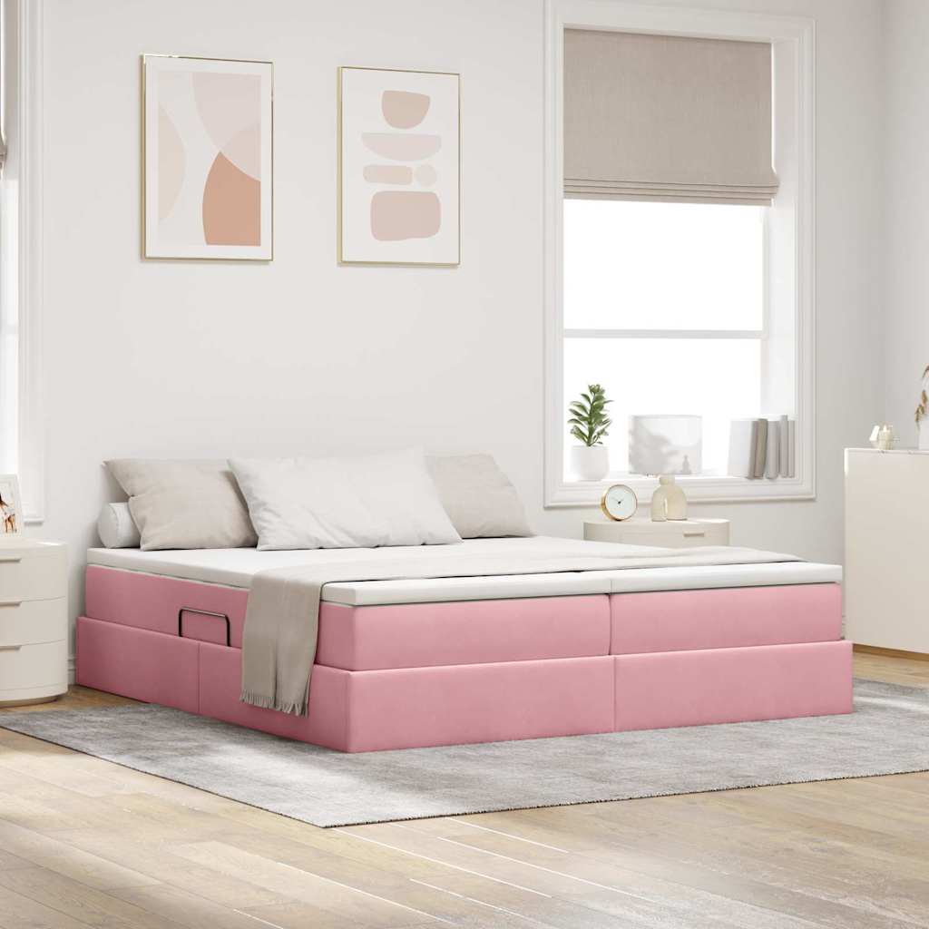 Opbergbed met matras met matras Roze 180 x 200 cm Fluweel – afbeelding 1