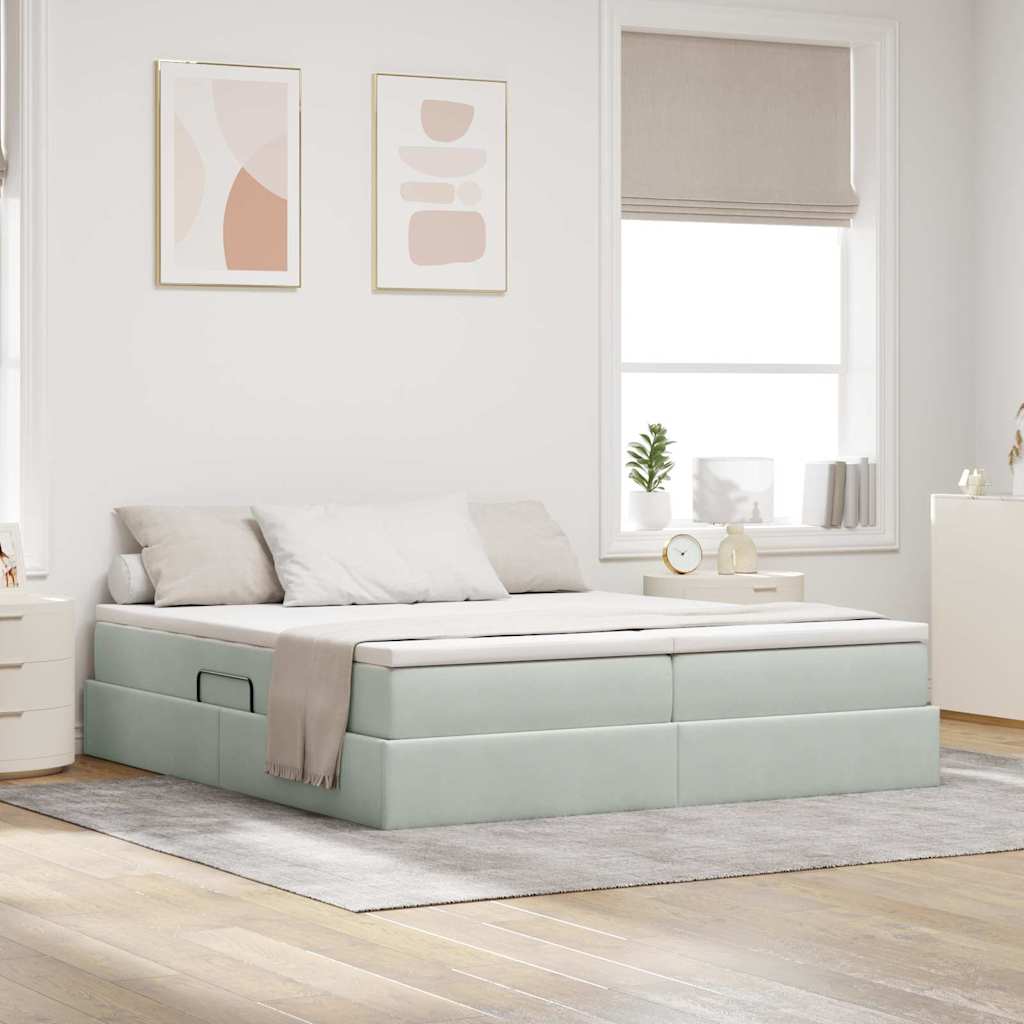 Opbergbed met matras met matras Lichtgrijs 200 x 200 cm Fluweel – afbeelding 1