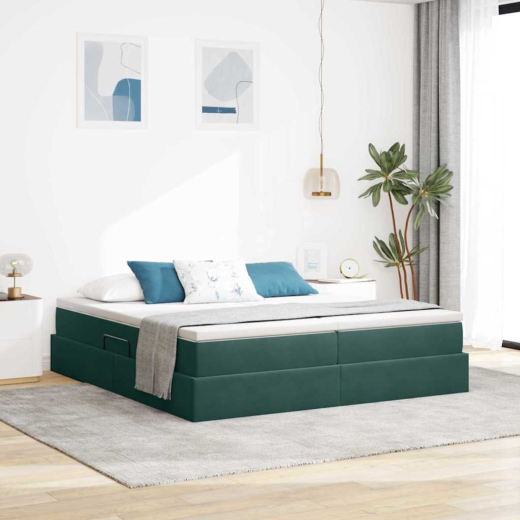 Opbergbed met matras Donkergroen 200 x 200 cm Fluweel – afbeelding 1