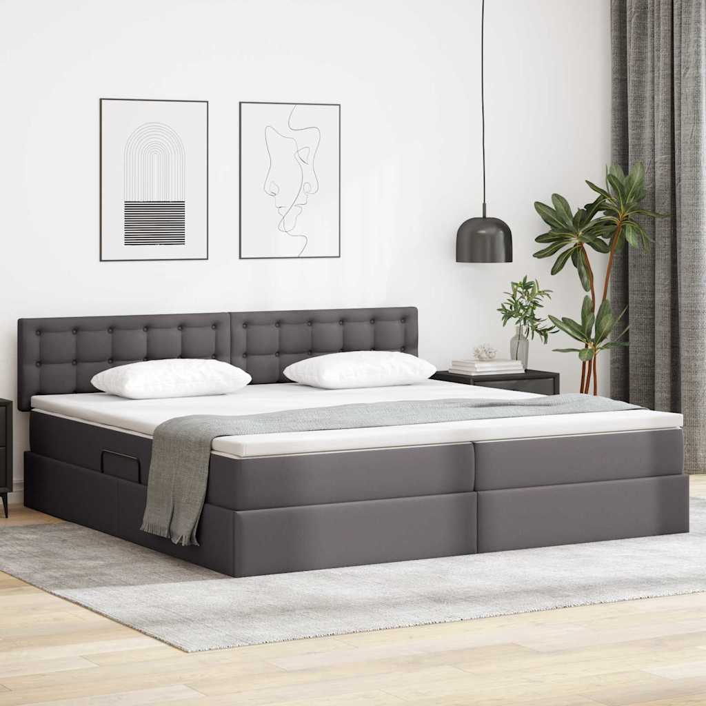 Opslag bed met matras met matras Grijs 200 x 200 cm Nep Leer