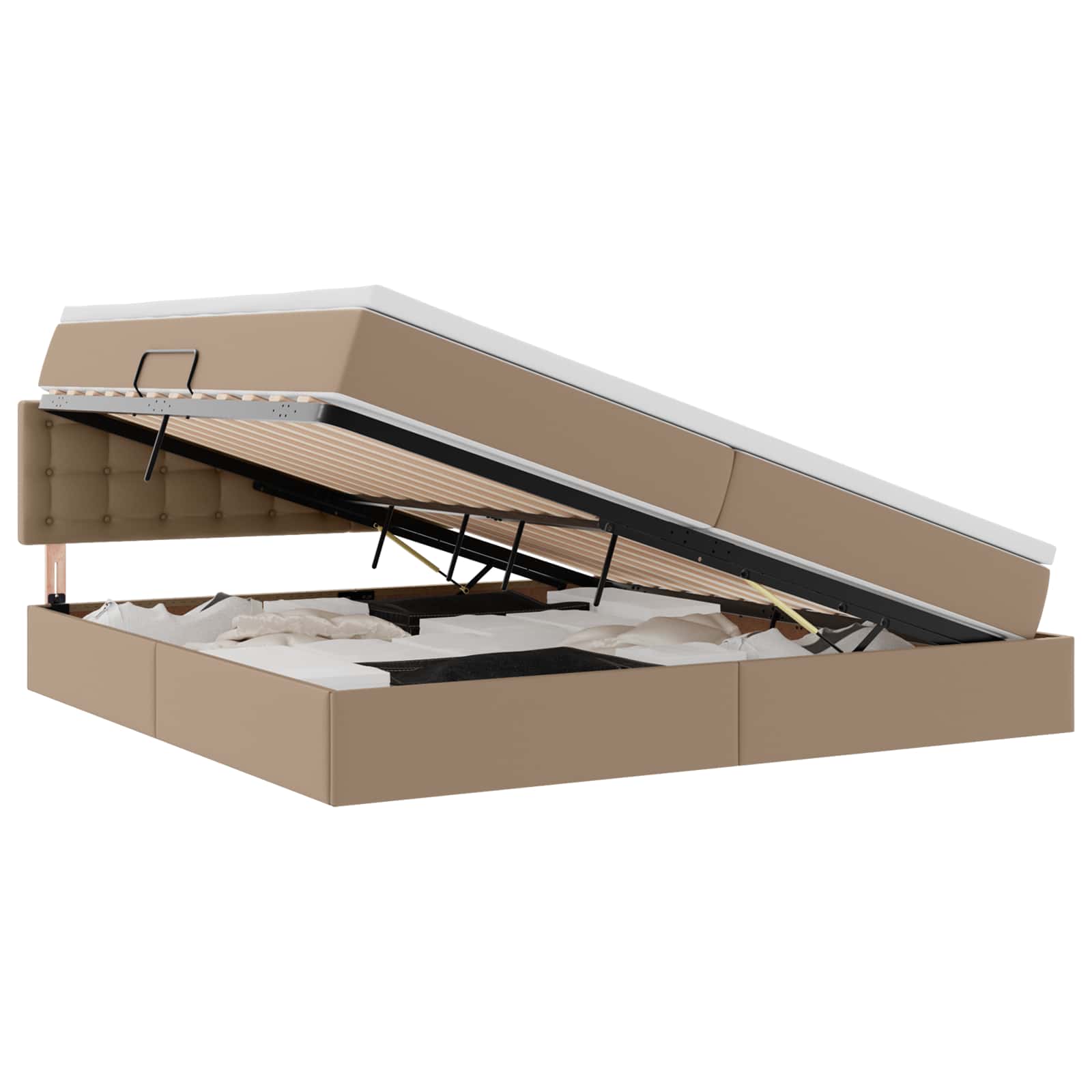 Opslag bed met matras Cappuccino 200 x 200 cm Nep Leer – afbeelding 2