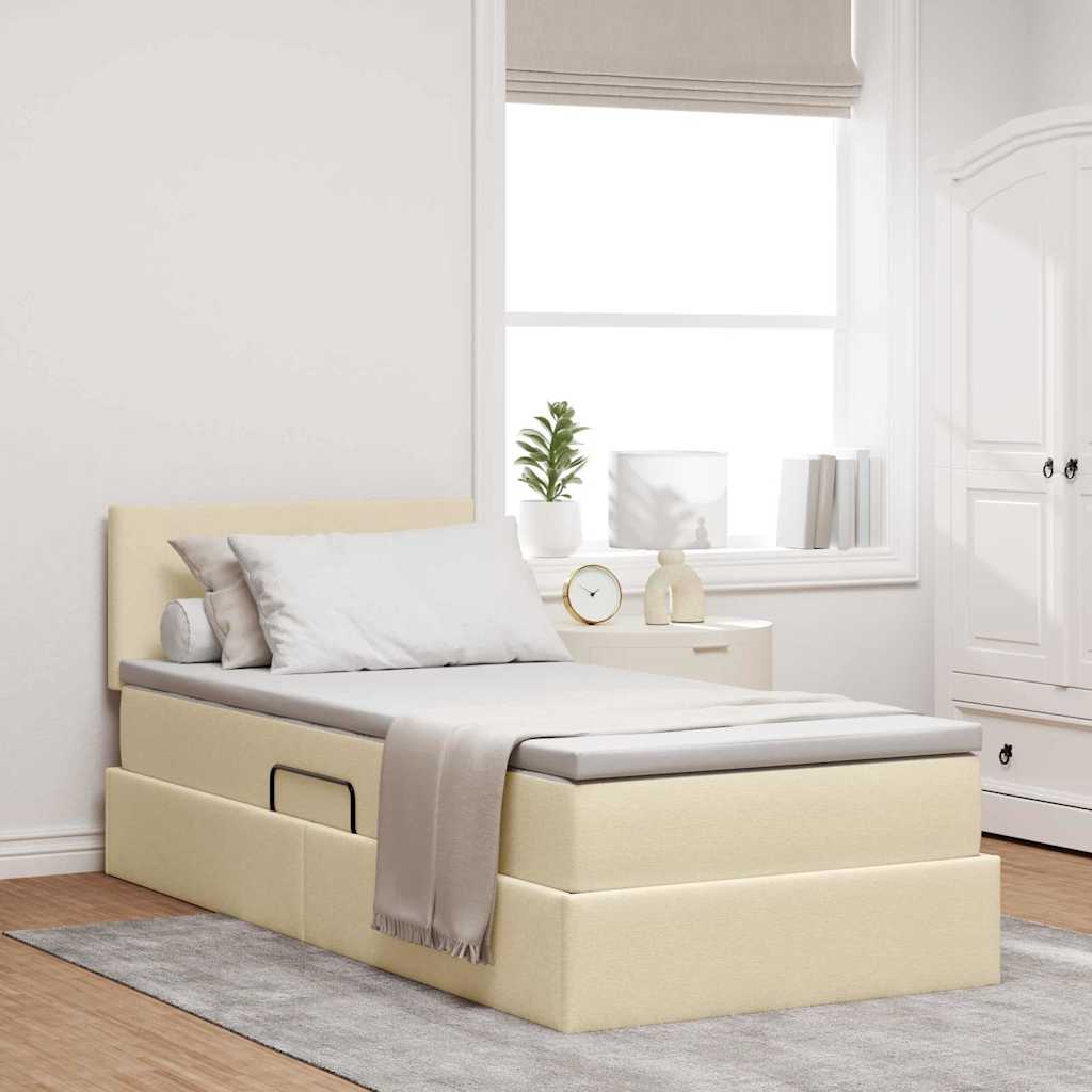 Opbergbed met matras met matras Crème 90 x 200 cm Bewerkt hout – afbeelding 1