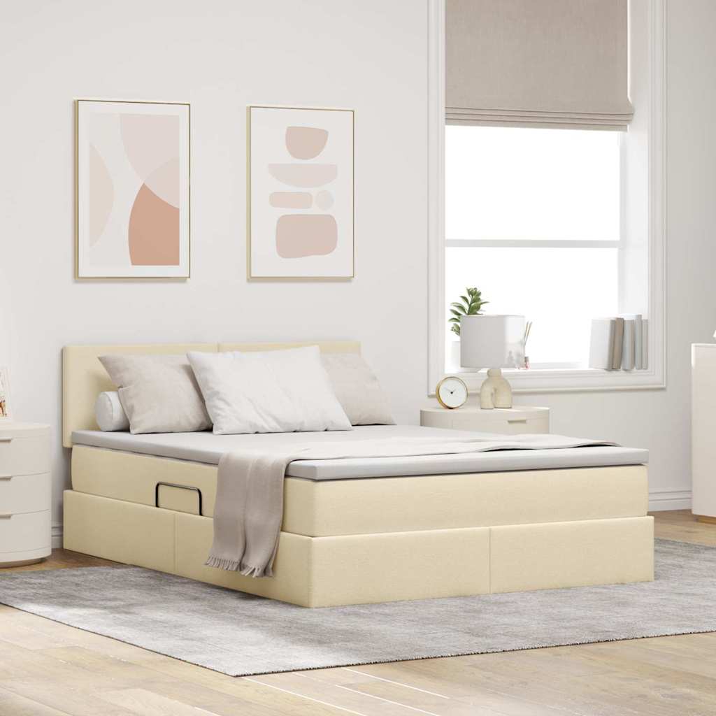 Opbergbed met matras met matras Crème 140 x 190 cm Bewerkt hout – afbeelding 1