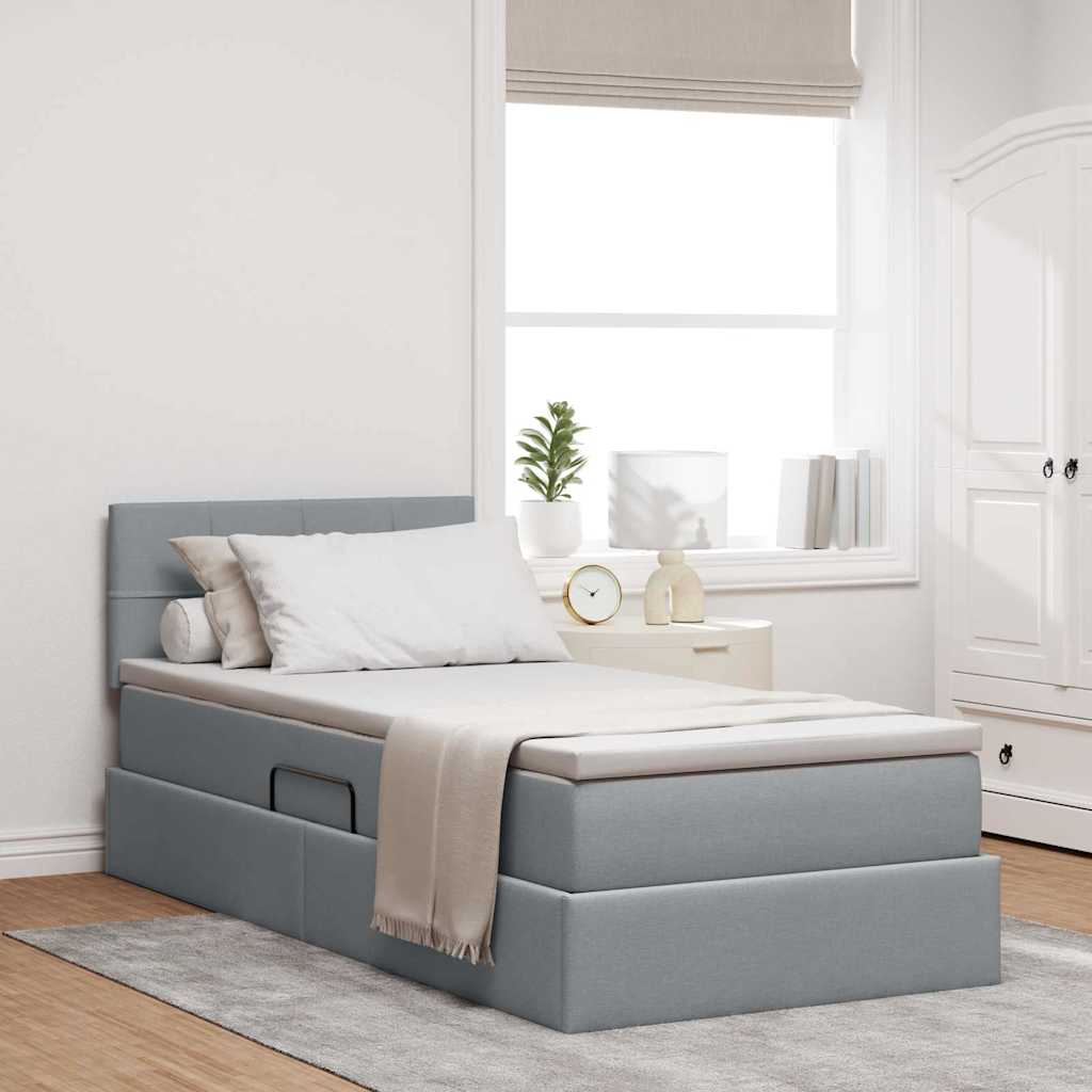 Opbergbed met matras Lichtgrijs 90 x 200 cm Bewerkt hout – afbeelding 1