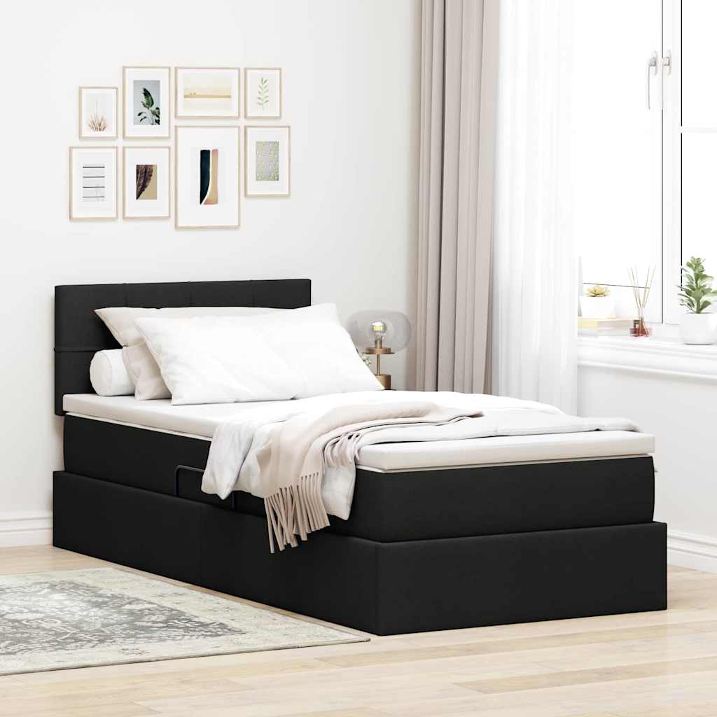 Opbergbed met matras met matras Zwart 90 x 200 cm Bewerkt hout – afbeelding 1