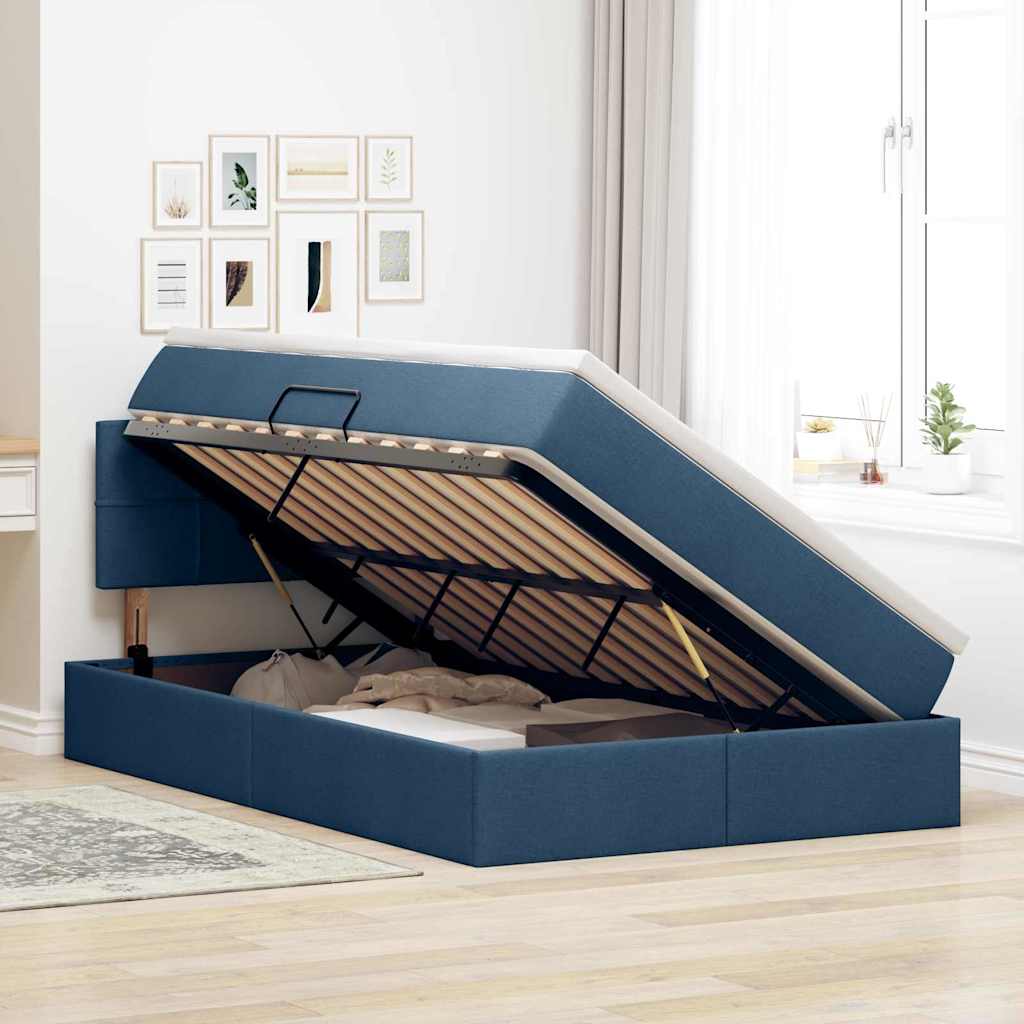 Opbergbed met matras met matras Blauw 120 x 190 cm Bewerkt hout – afbeelding 4