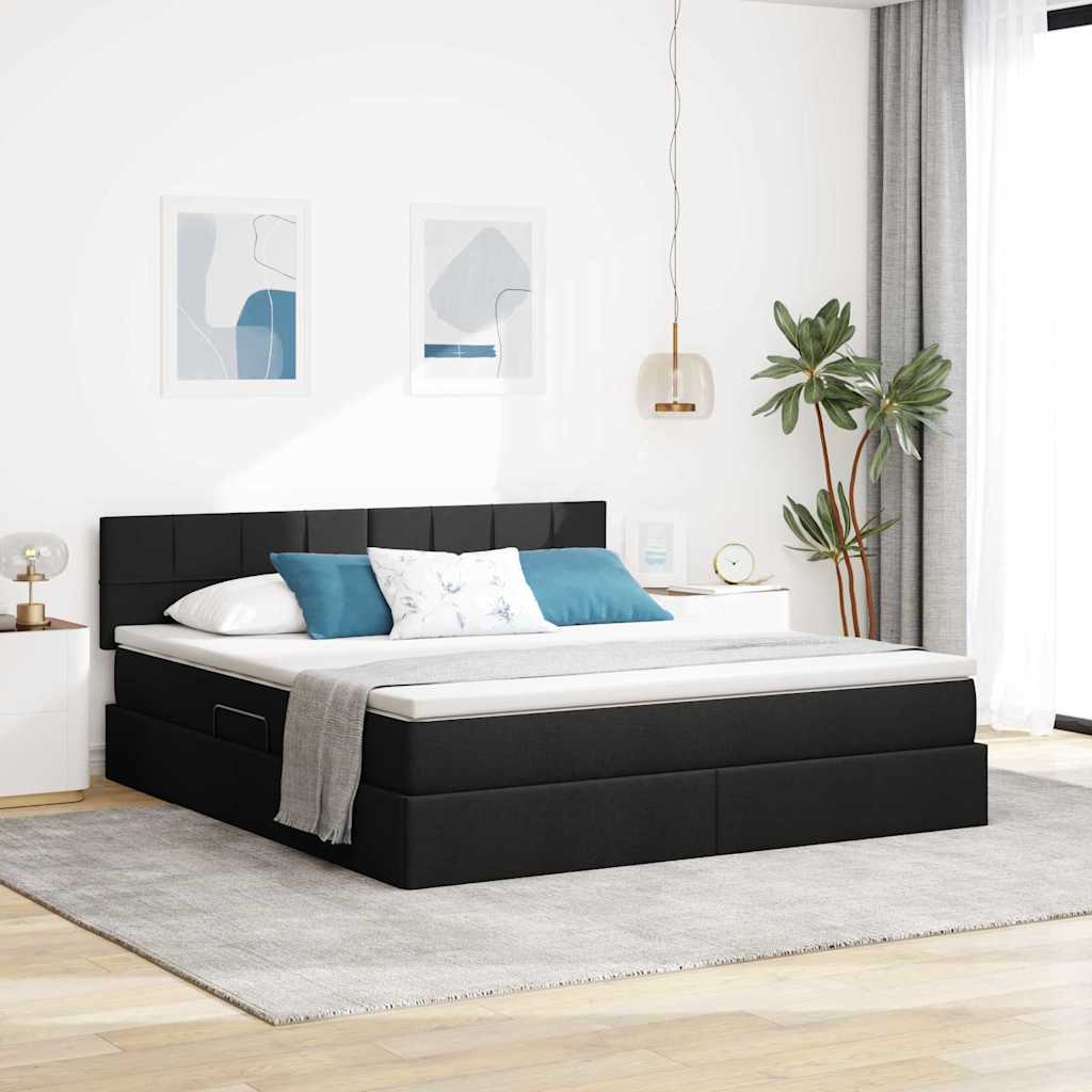 Opbergbed met matras met matras Zwart 160 x 200 cm Bewerkt hout – afbeelding 1