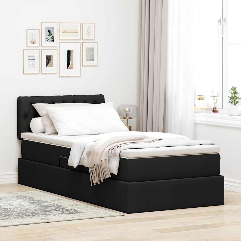 Opbergbed met matras met matras Zwart 90 x 200 cm Bewerkt hout – afbeelding 1
