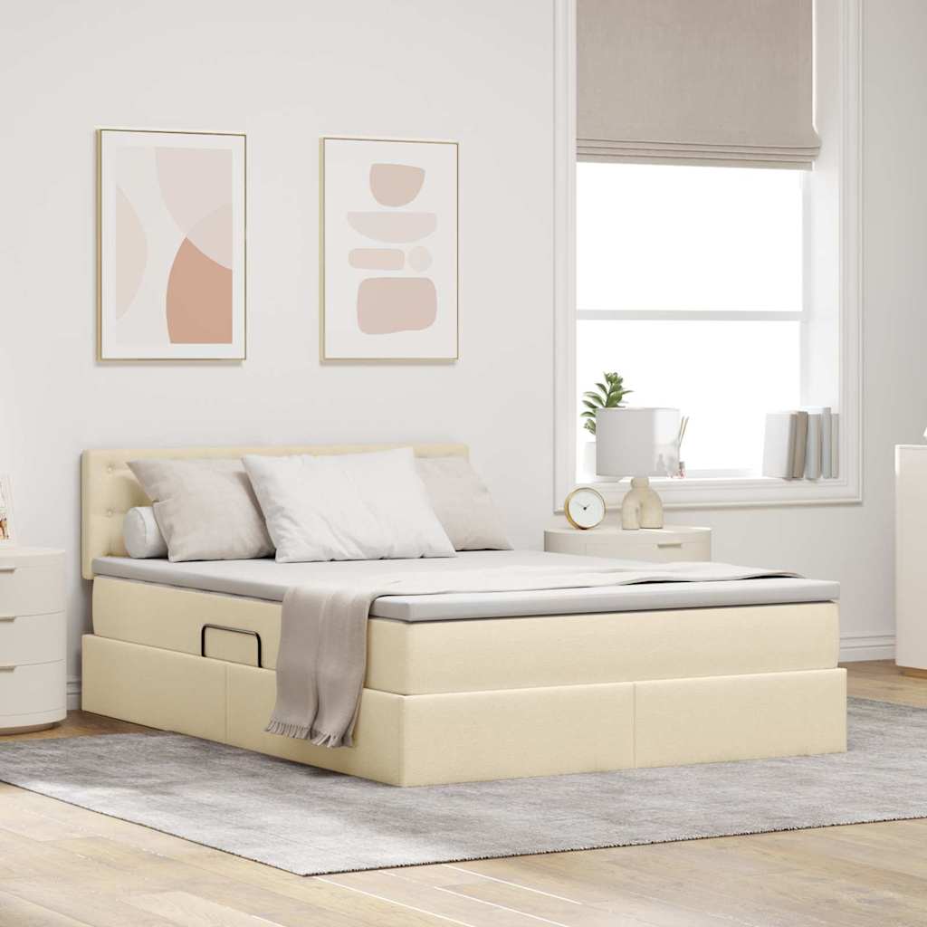 Opbergbed met matras met matras Crème 140 x 190 cm Bewerkt hout – afbeelding 1