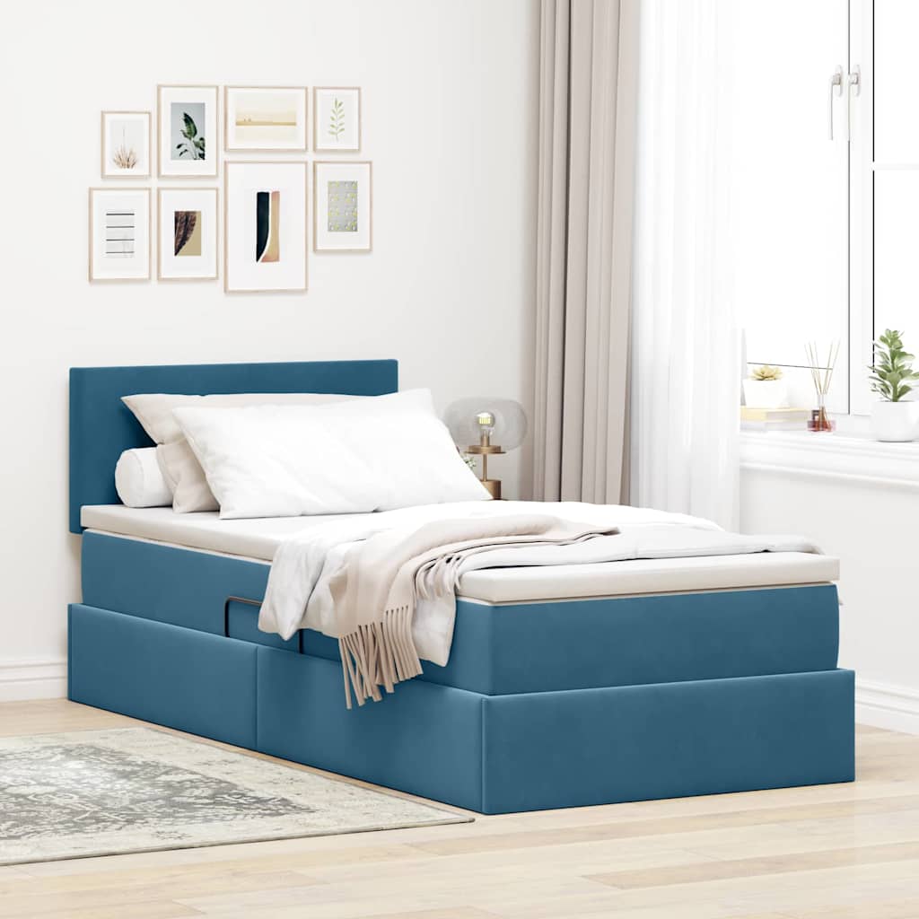 Opslag bed met matras Donkerblauw 100 x 200 cm Fluweel – afbeelding 1