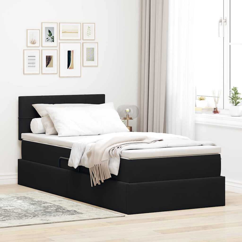 Opslag bed met matras met hoofdeinde Zwart 100 x 200 cm Fluweel – afbeelding 1