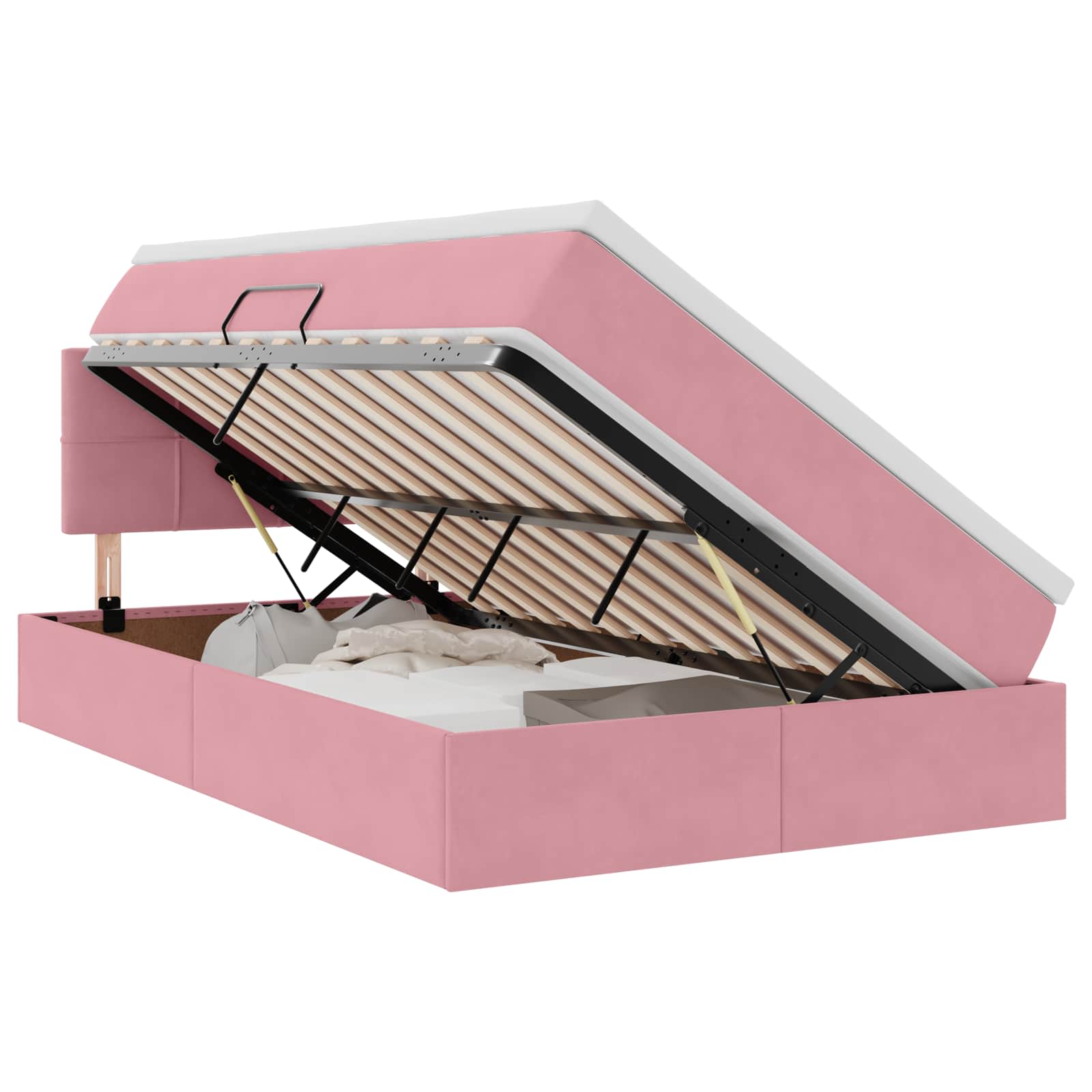 Opslag bed met matras met hoofdeinde Roze 120 x 190 cm Fluweel – afbeelding 2