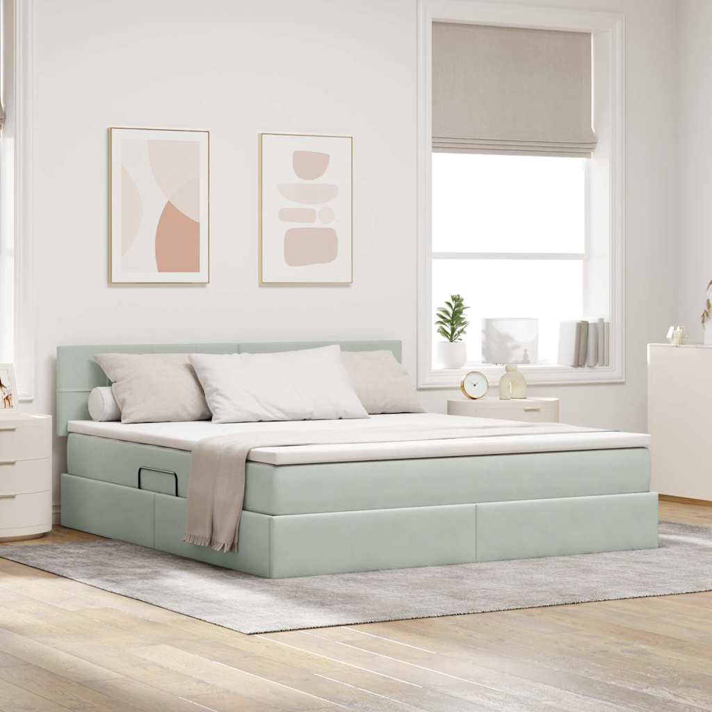 Opslag bed met matras Lichtgrijs 160 x 200 cm Fluweel – afbeelding 1
