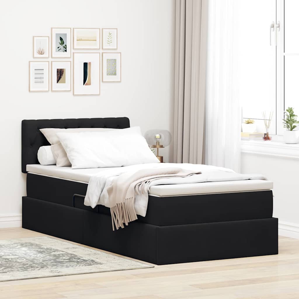 Opslag bed met matras met hoofdeinde Zwart 90 x 190 cm Fluweel – afbeelding 1